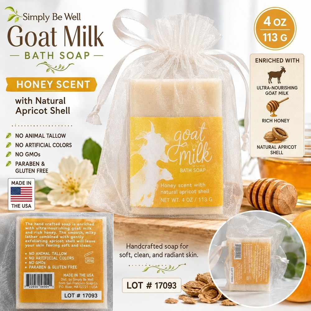 Simply Be Well Goat Milk Bath Soap Honey Scent Apricot Shell 4oz Made in USA